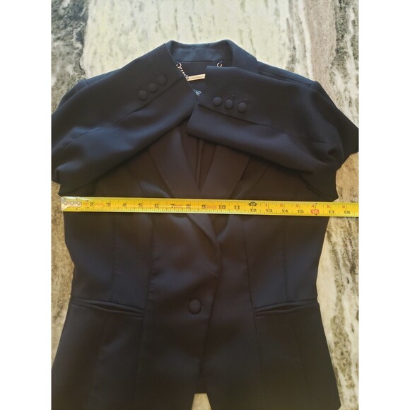 White House Black Market Women’s Jacket Blazer 8 Black 3/4 Sleeve Pleated Collar - Picture 9 of 11
